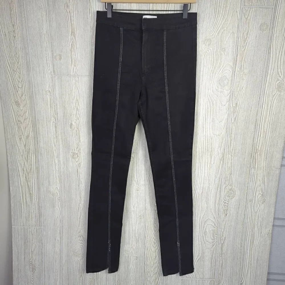 Zara Womens Size 8 Split Leg Denim Jeans Black Exposed Center Seams Zip Fly